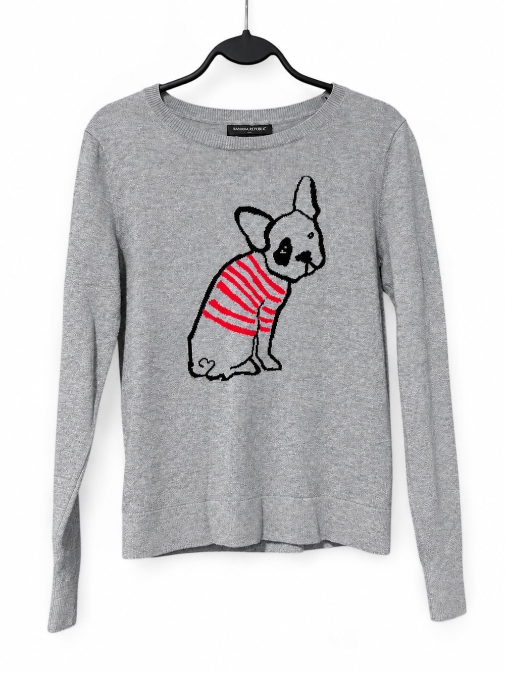 Banana Republic Women’s XS Gray French Bulldog Graphic Sweater